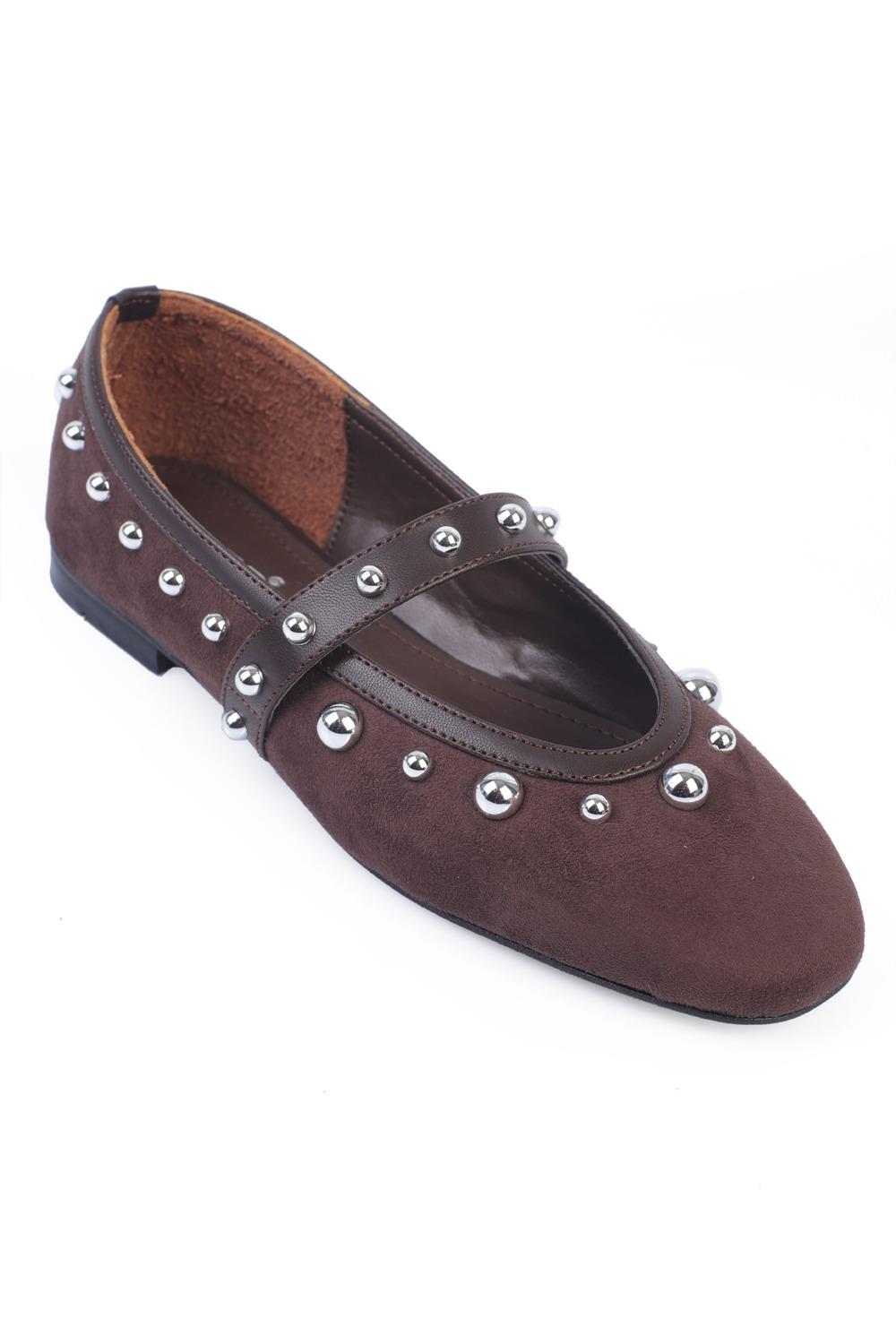 Capone Studded Faux Suede Women  Ballerinas