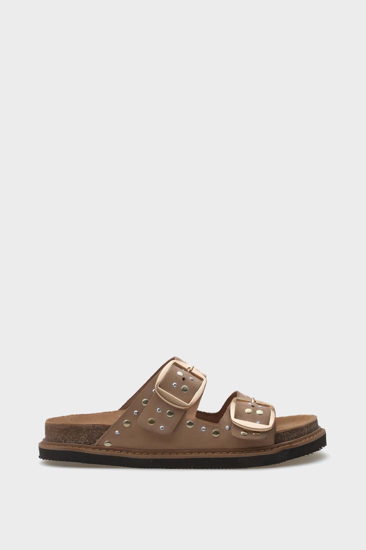 Capone Studded Leather Women Beige Sandals