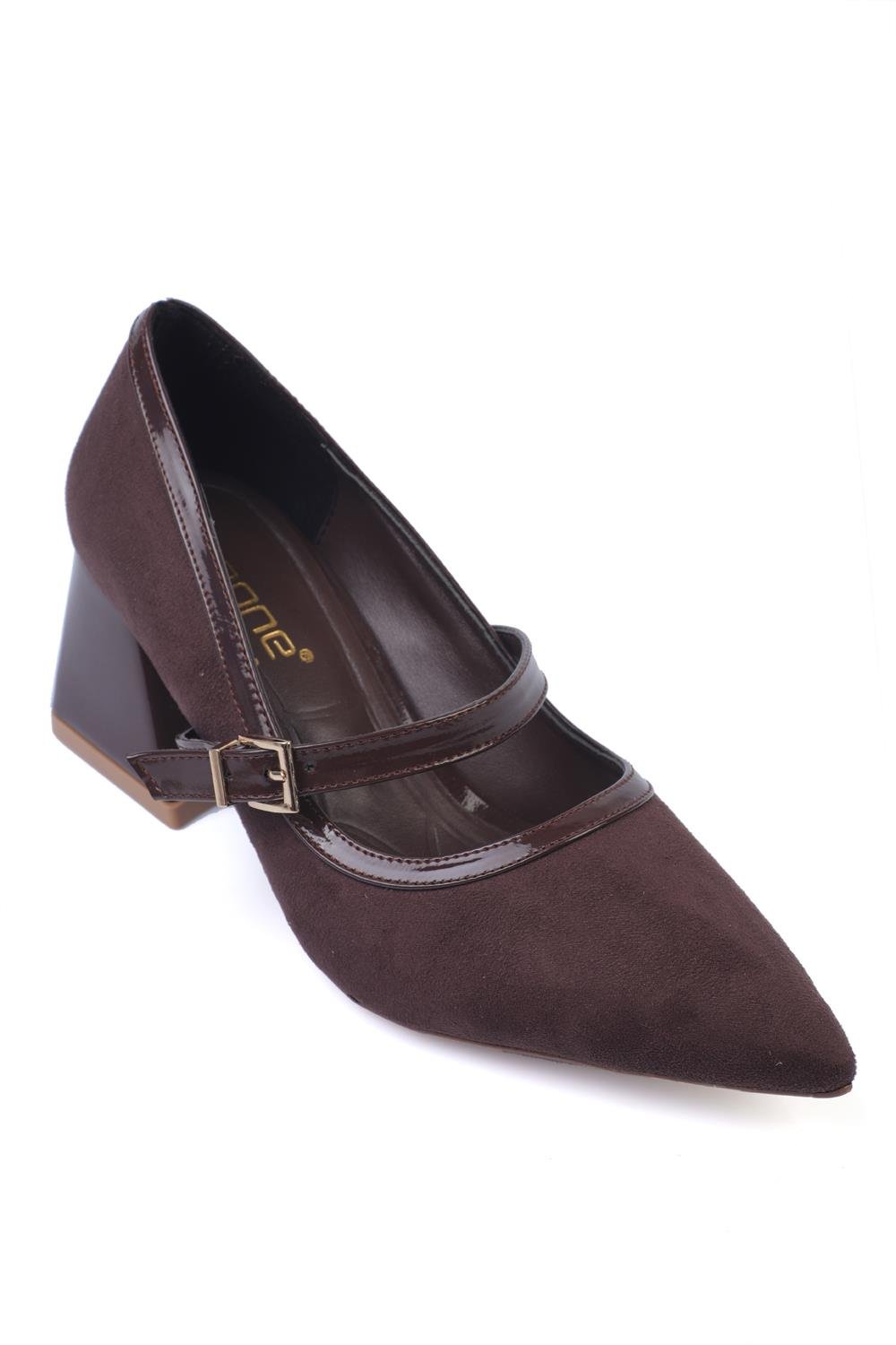 Capone Susann Pointed Toe Thick Mid Heel Strappy Faux Suede Women  Shoes
