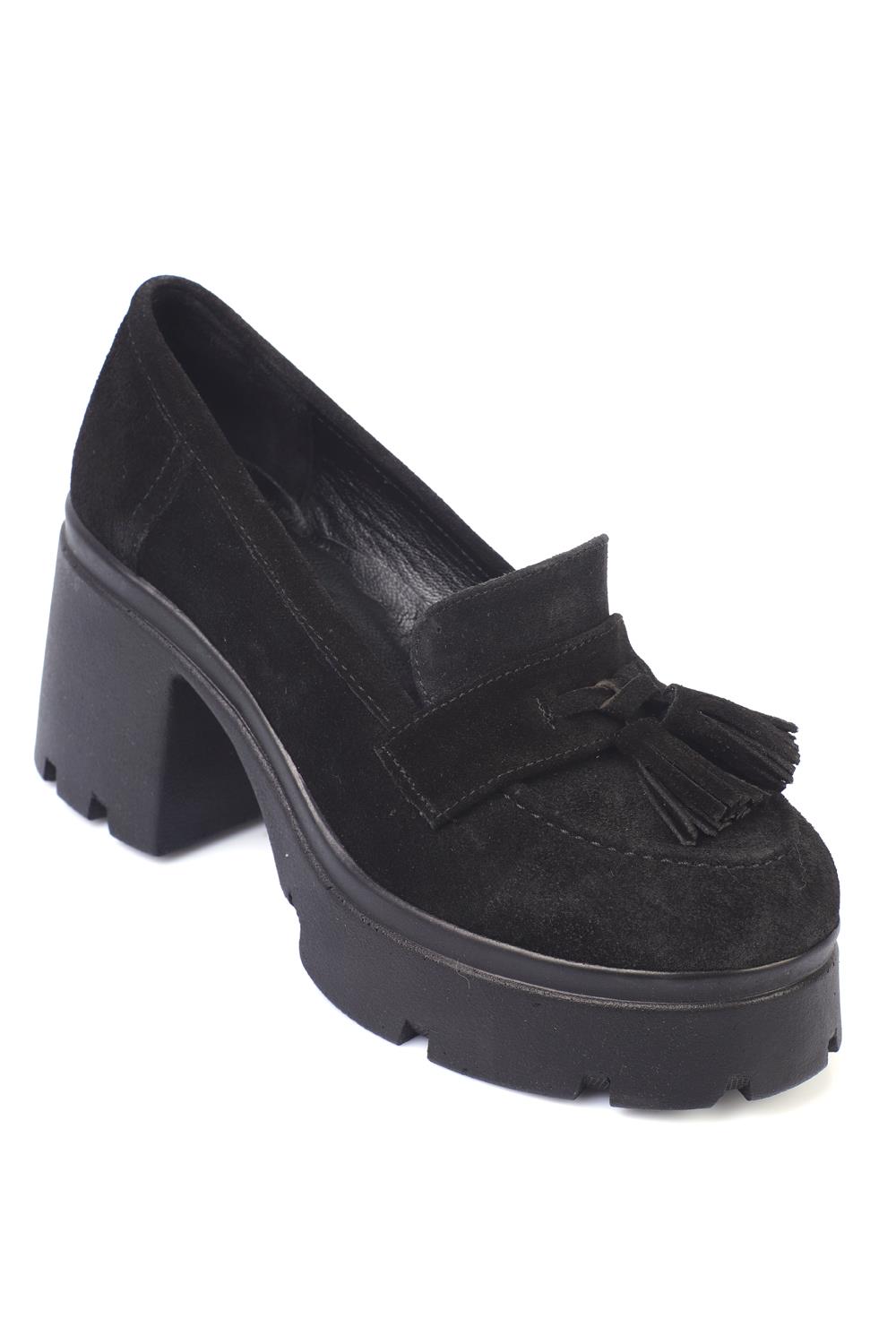 Capone Tasseled High-Sole Leather Women Black Loafers