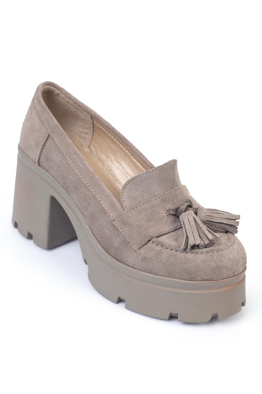 Capone Tasseled High-Sole Leather Women Mink Loafers