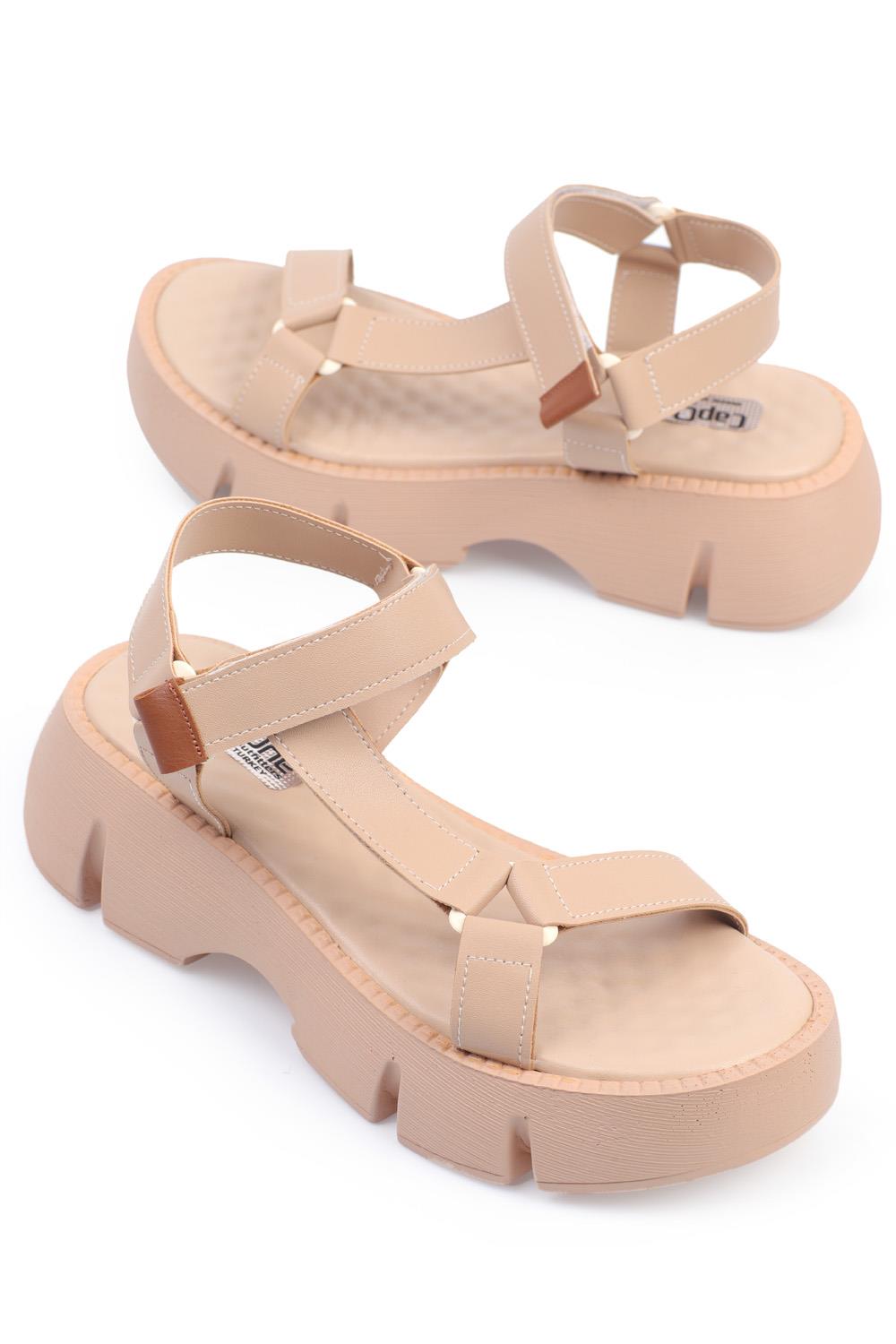 Capone Thick Sole Banded Comfort Sole Women Beige Sandals