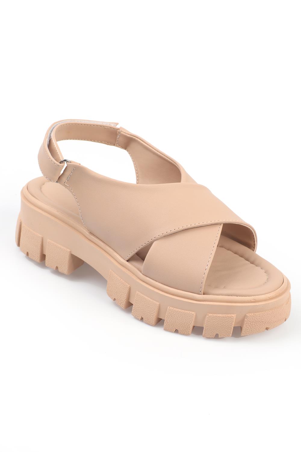 Capone Thick-Sole Cross-Band Women Nude Sandals