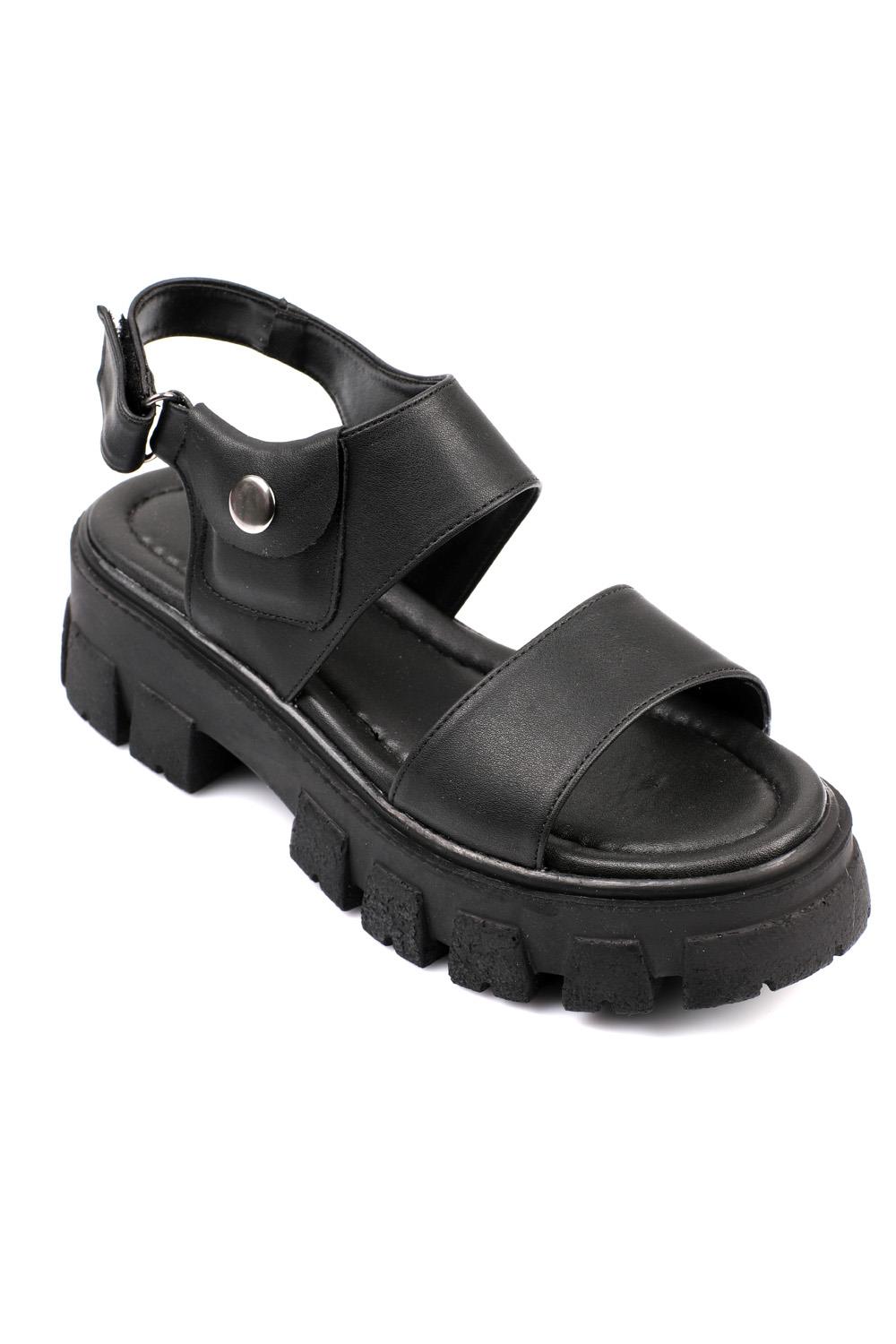 Capone Thick Sole Pocket Single Strap Women Black Sandals