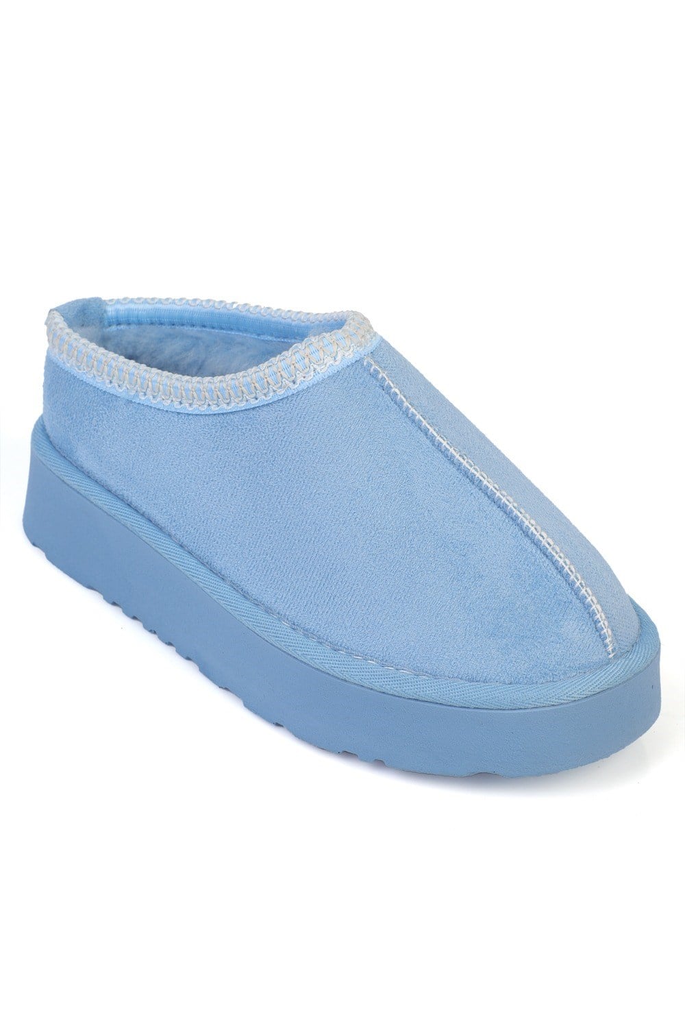Capone Thick Sole Round Toe Furry Closed Women Baby Blue Sandals