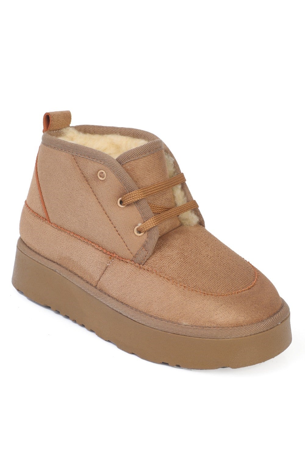 Capone Thick Sole Round Toe Laced Furry Women Mink Boots