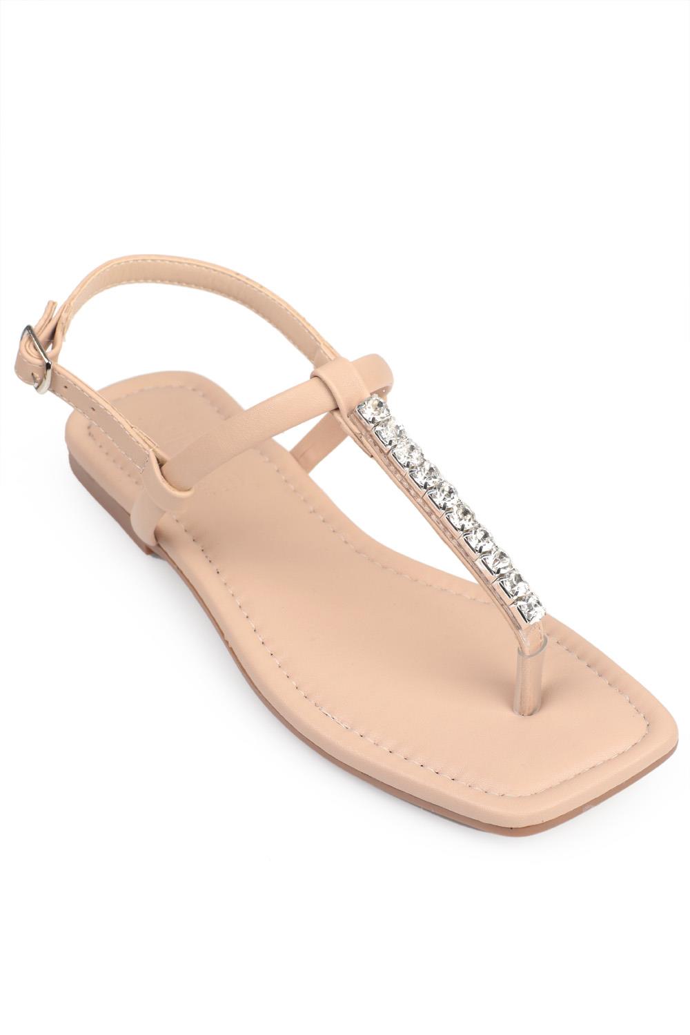 Capone Thong Crystal Embellished Quilted Ankle Banded Flat Heel Quilted Woman Sandals