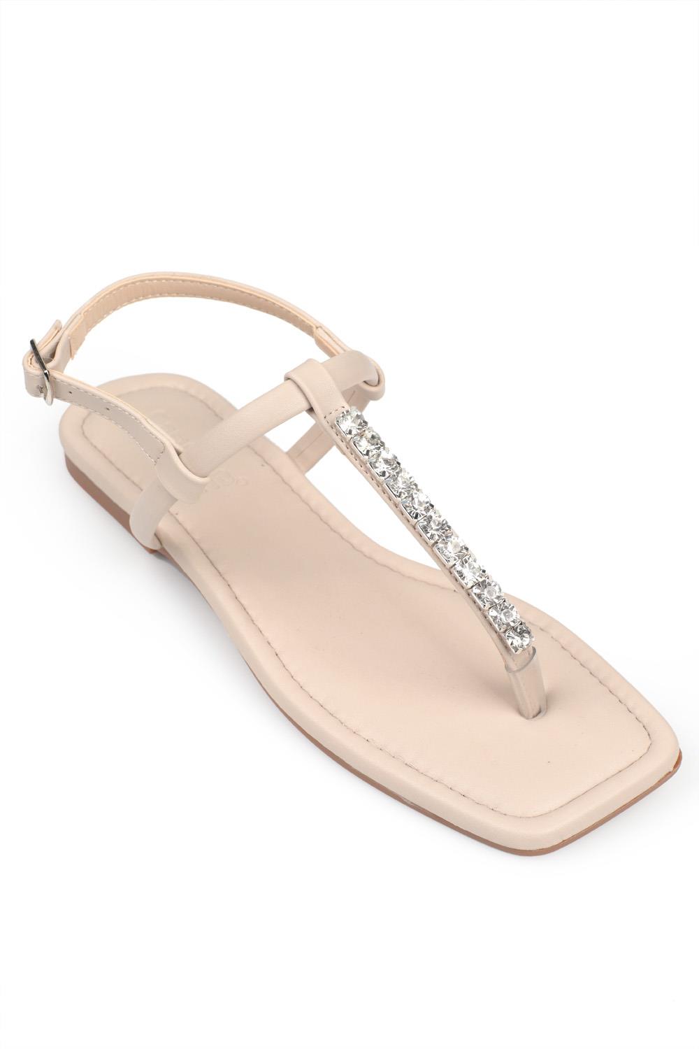 Capone Thong Crystal Embellished Quilted Ankle Banded Flat Heel Quilted Woman Sandals
