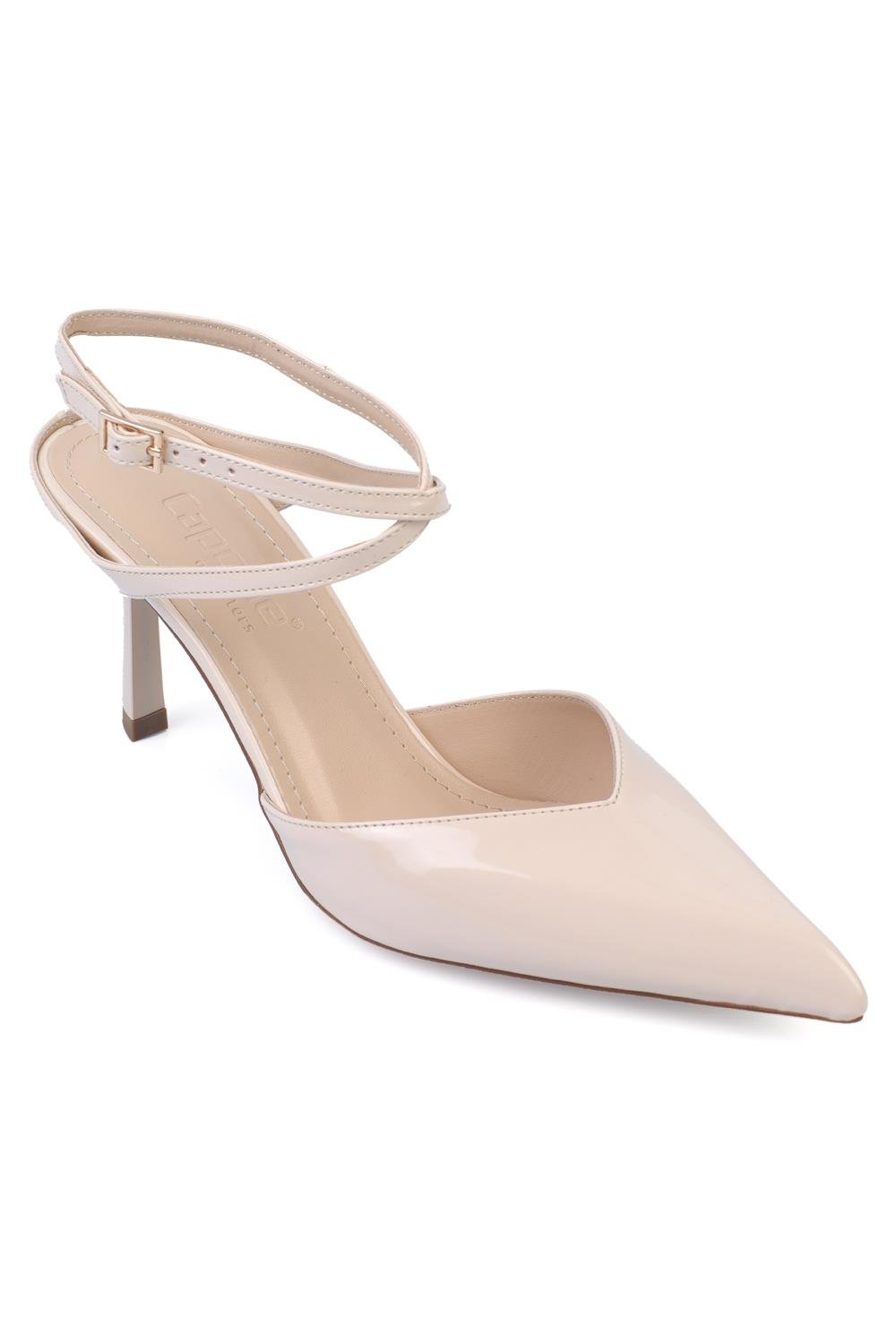 Capone Tiff Women Patent Ecru Heeled Shoes