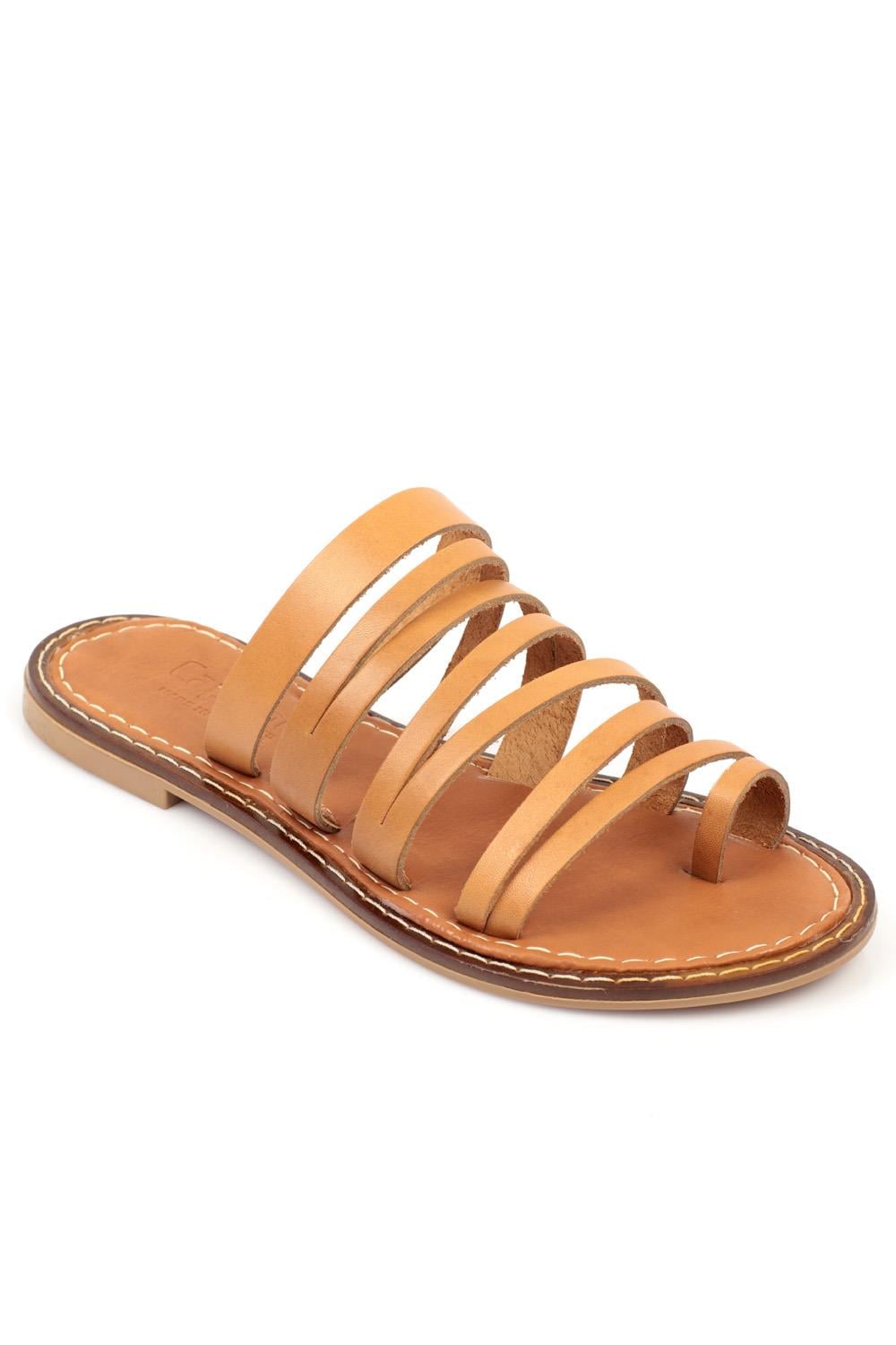 Capone Toe Ring Detail Multi Band Women Tan Leather Sandals