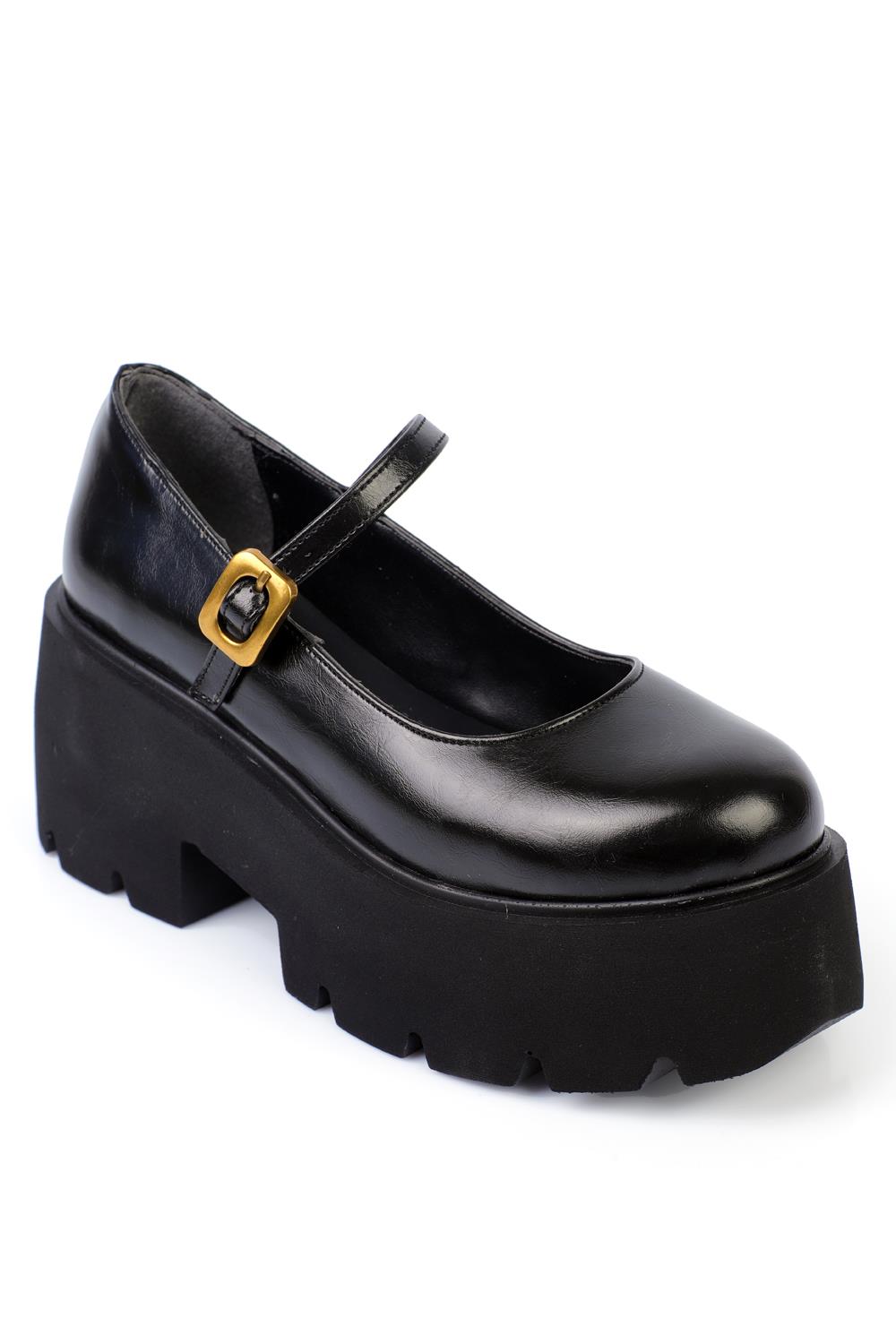 Capone Track Sole Buckled Mary Jane Women Black Shoes