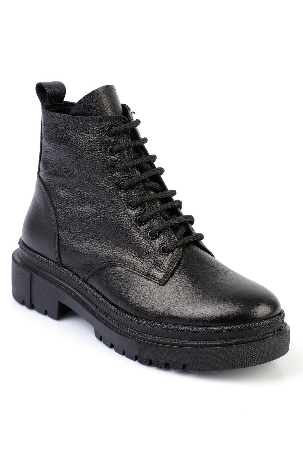 Capone Track Sole Laced Leather Women Black Boots