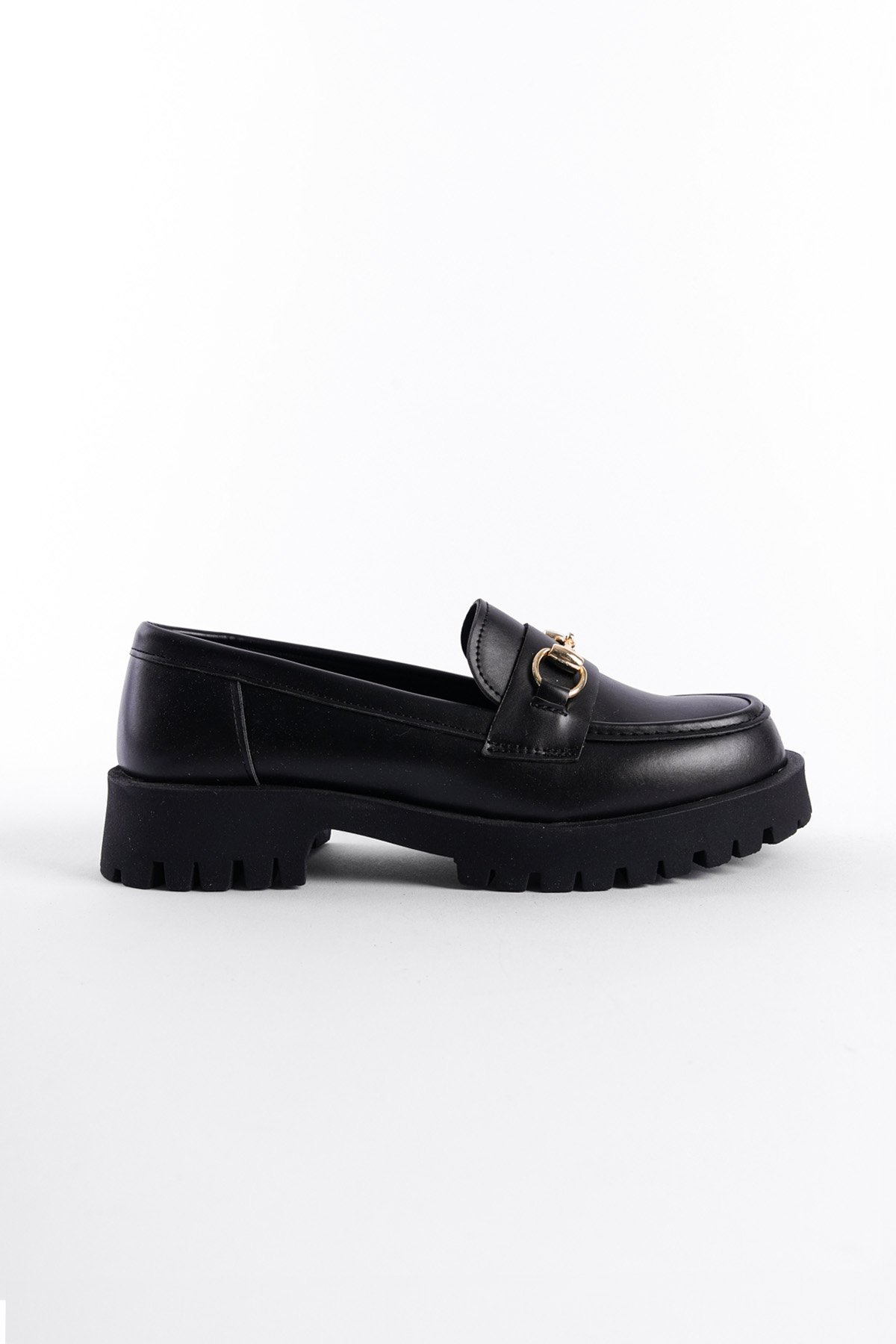 Capone Track Sole Metal Buckle Women Black Loafer