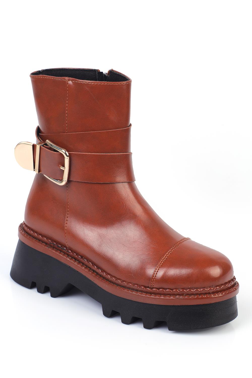 Capone Track Sole Metal Buckled Side-Zippered Women  Long Boots