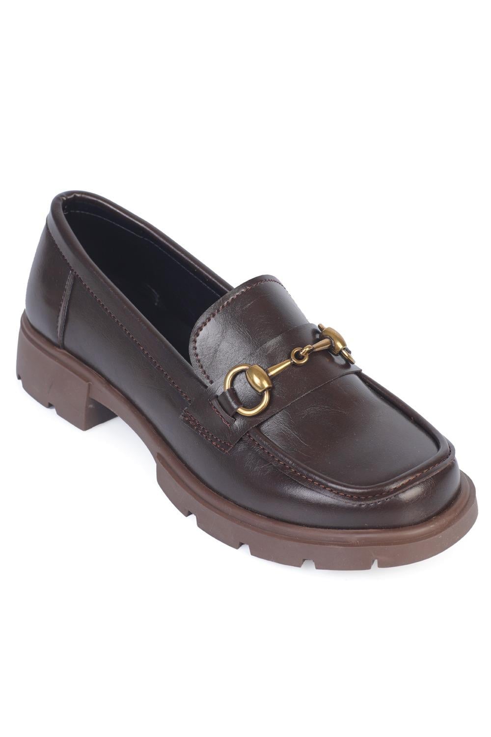 Capone Track Sole Metal Buckled Women Brown Loafers