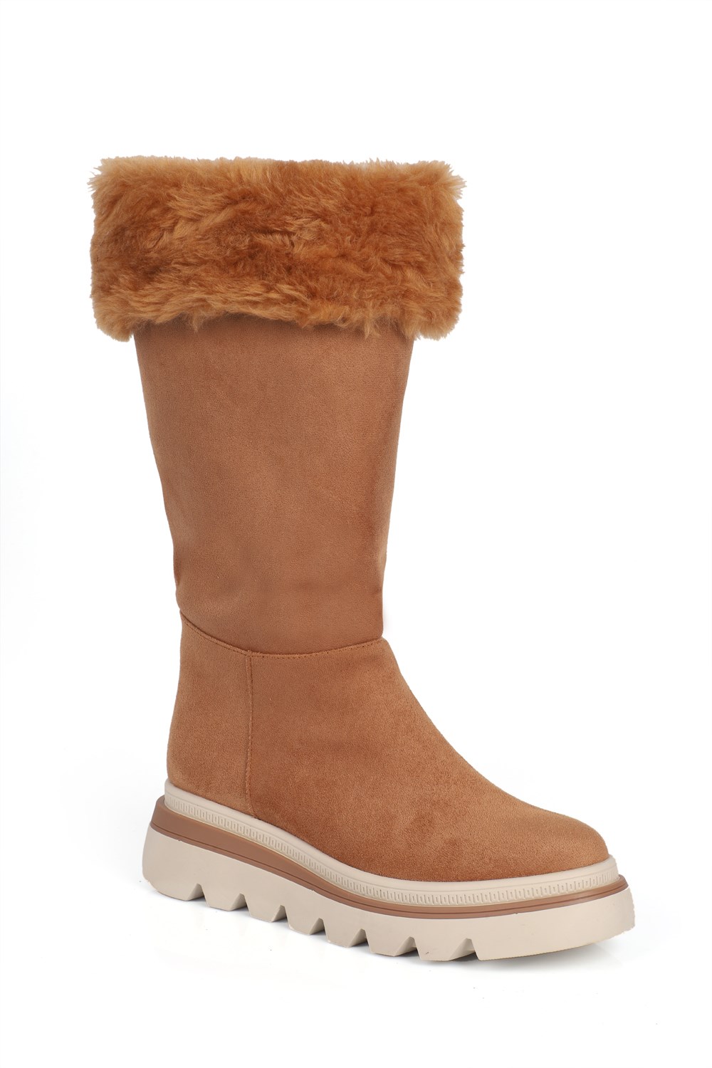 Capone Tracy Suede Look Faux Fur Round Toe Women Sued Tan Boot