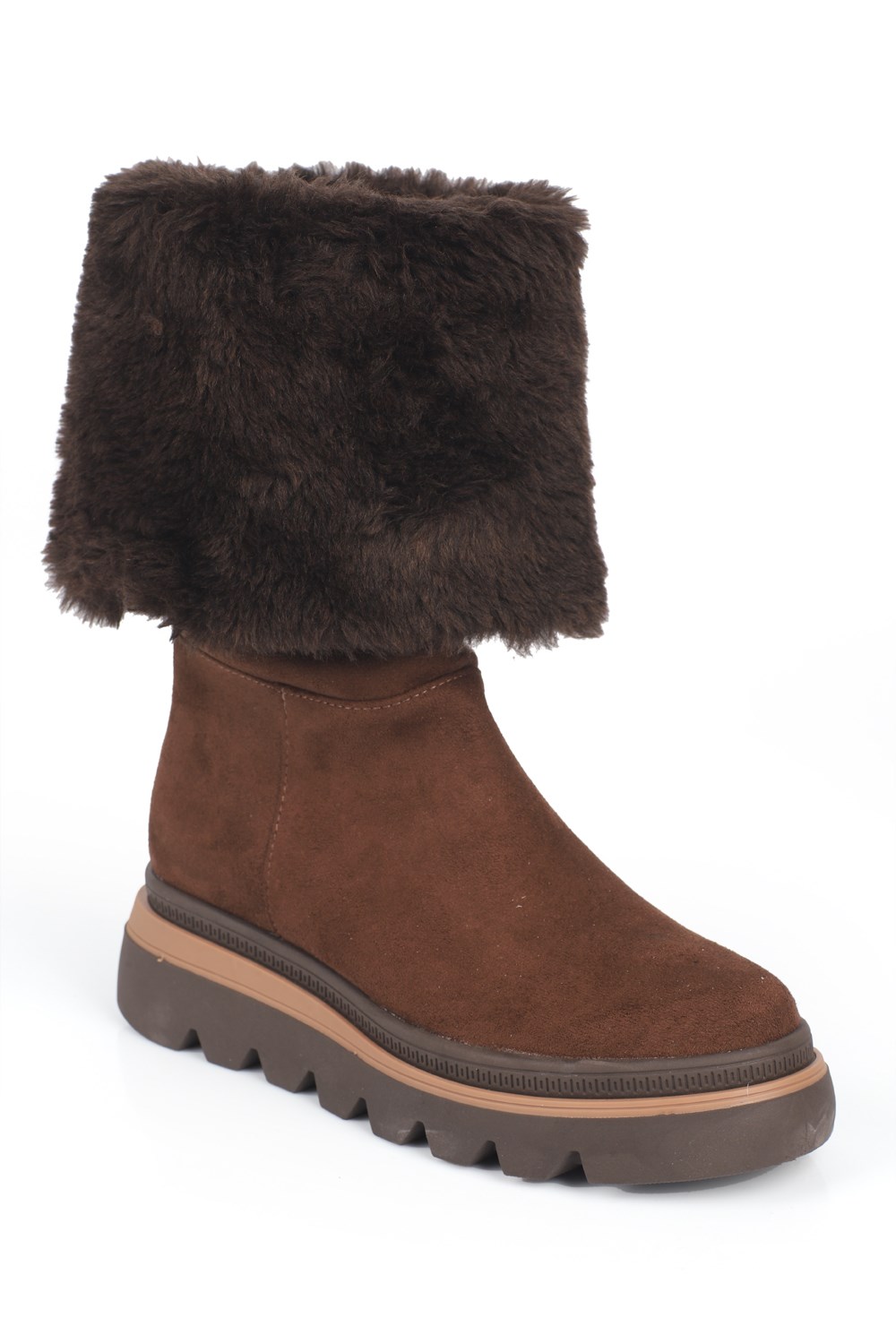 Capone Tracy Suede Look Faux Fur Round Toe Women Sued Brown Boot