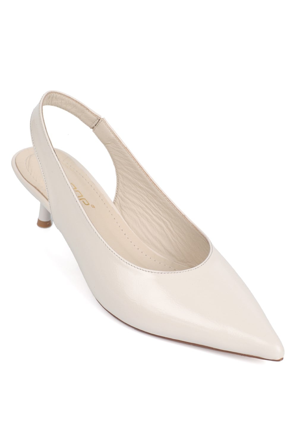 Capone Tressa Genuine Leather Pointed Toe Open Back Mid Heel Women Beige Shoe