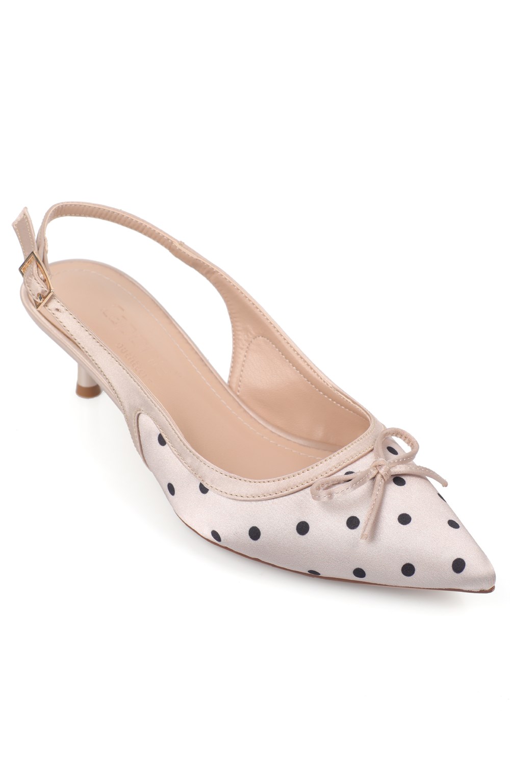 Capone Valencia Pointed Toe Open Back Mid Heel Women Beige Shoe