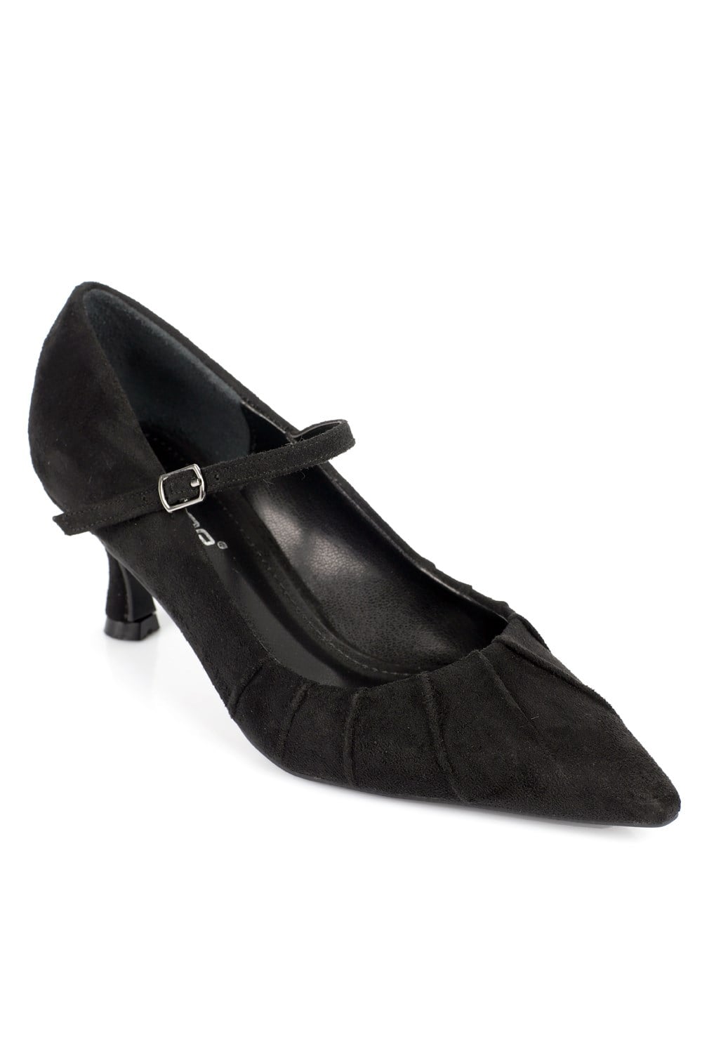 Capone Valery Suede Look Ruched Pointed Toe Women Sued Black Mary Jane Shoes