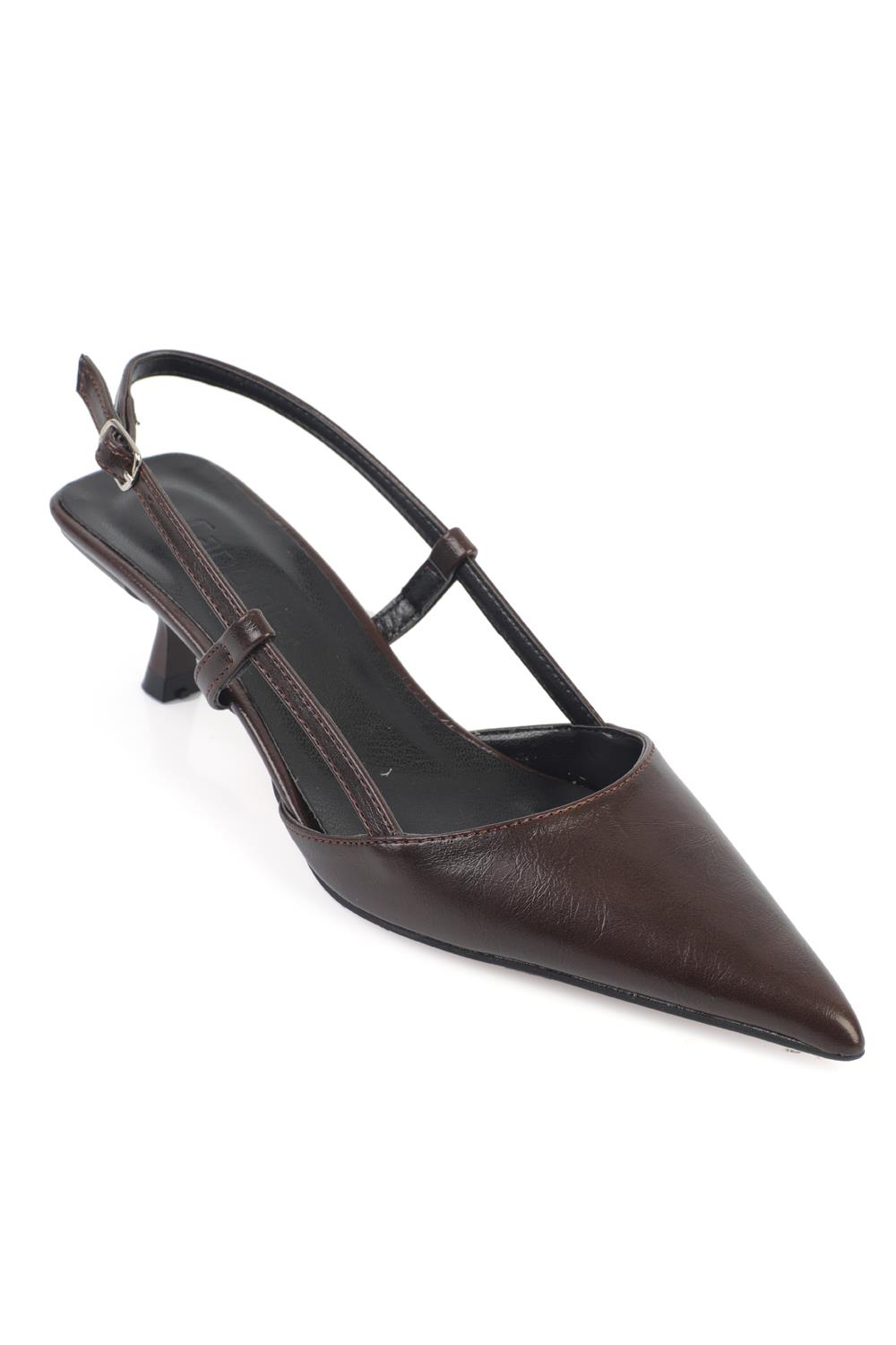 Capone  Vitoria Pointed Toe Mid Heel Square Back Slingback Women Brown Shoe