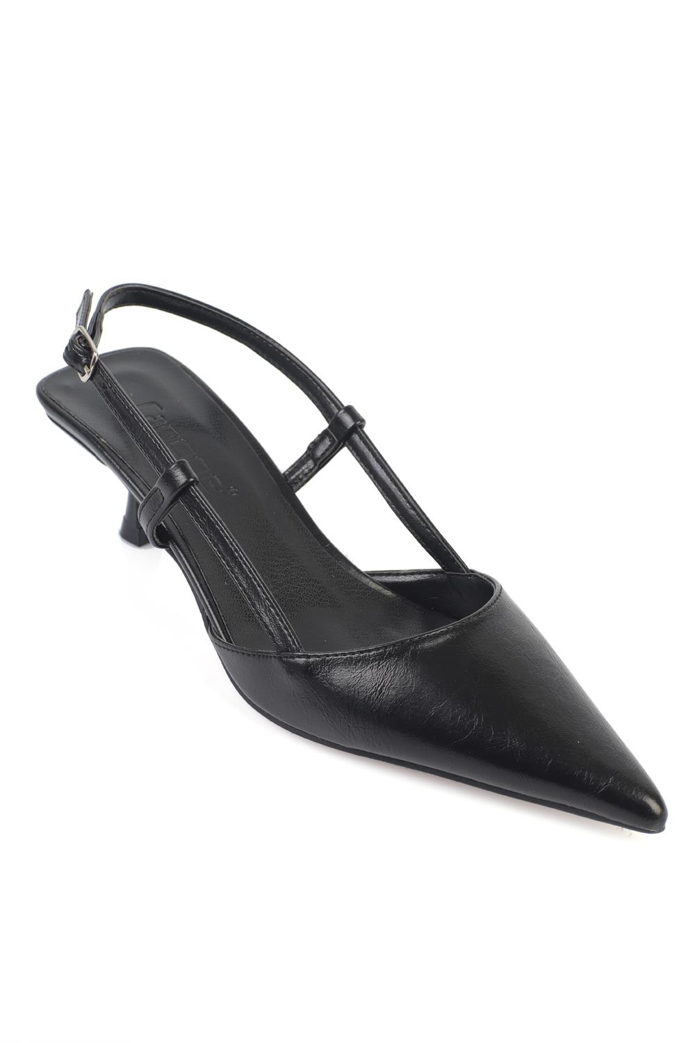 Capone  Vitoria Pointed Toe Mid Heel Square Back Slingback Women Black Shoe
