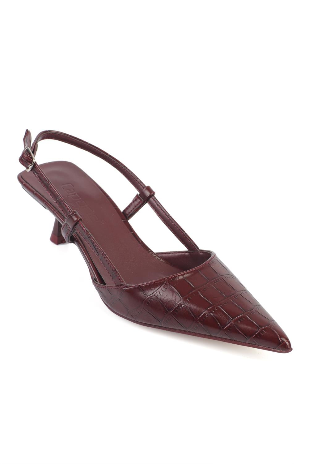 Capone  Vitoria Pointed Toe Mid Heel Square Back Slingback Women Burgundy Shoe