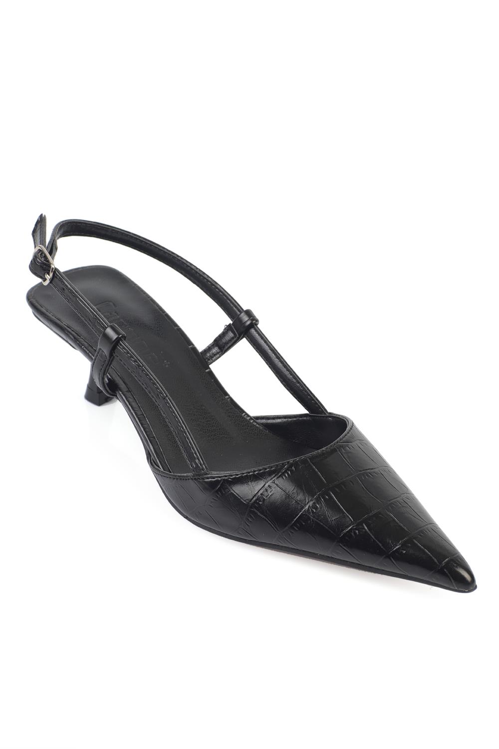 Capone  Vitoria Pointed Toe Mid Heel Square Back Slingback Women Black Shoe