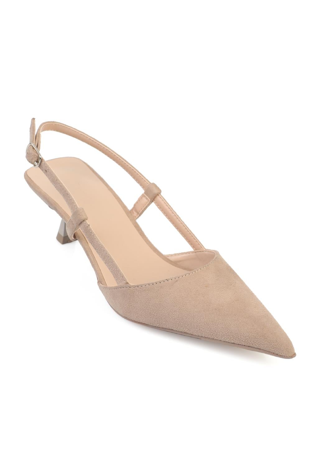 Capone  Vitoria Pointed Toe Mid Heel Square Back Slingback Women Sued Beige Shoe