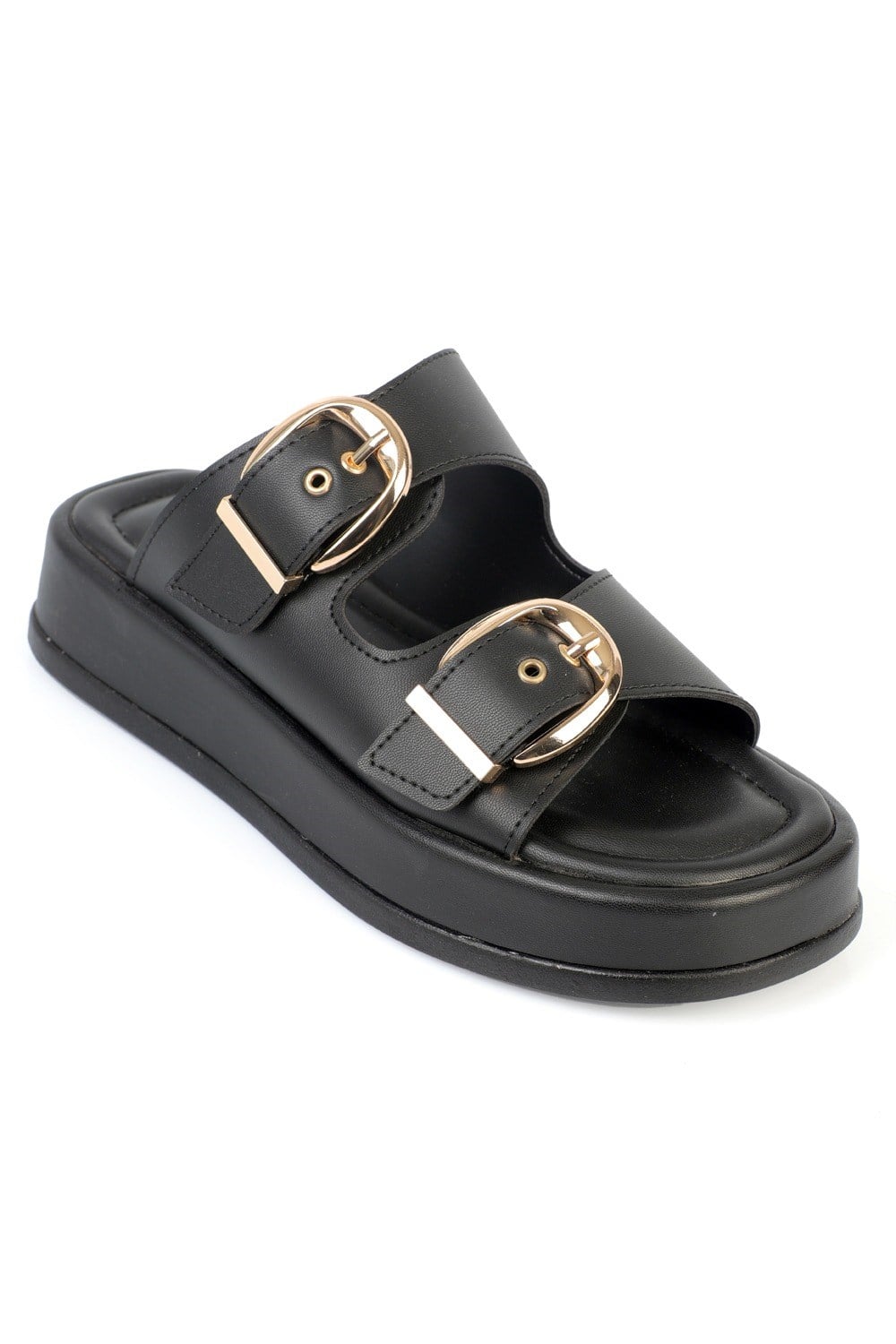 Capone Vivien Wedge Heel Double Band Buckle Women Black Sandal