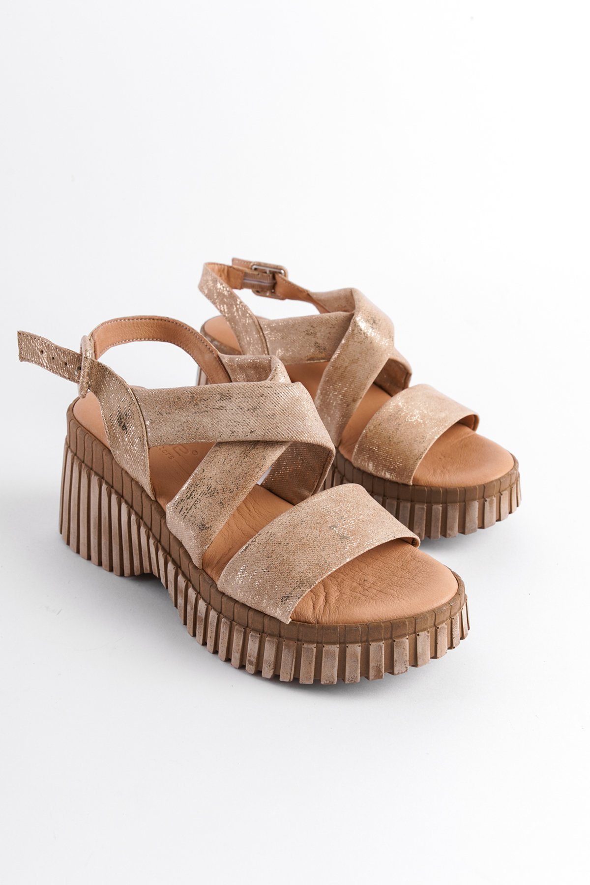 Capone Wedge Heel Comfort Genuine Leather Women Denim Nude Sandals