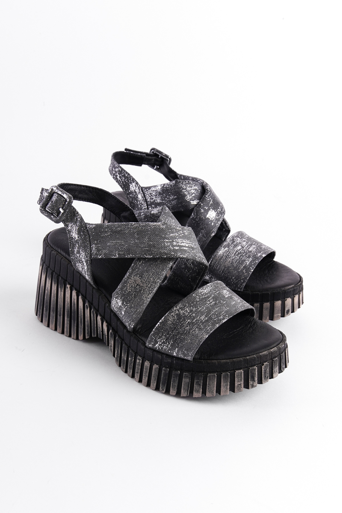 Capone Wedge Heel Comfort Genuine Leather Women Black Sandals