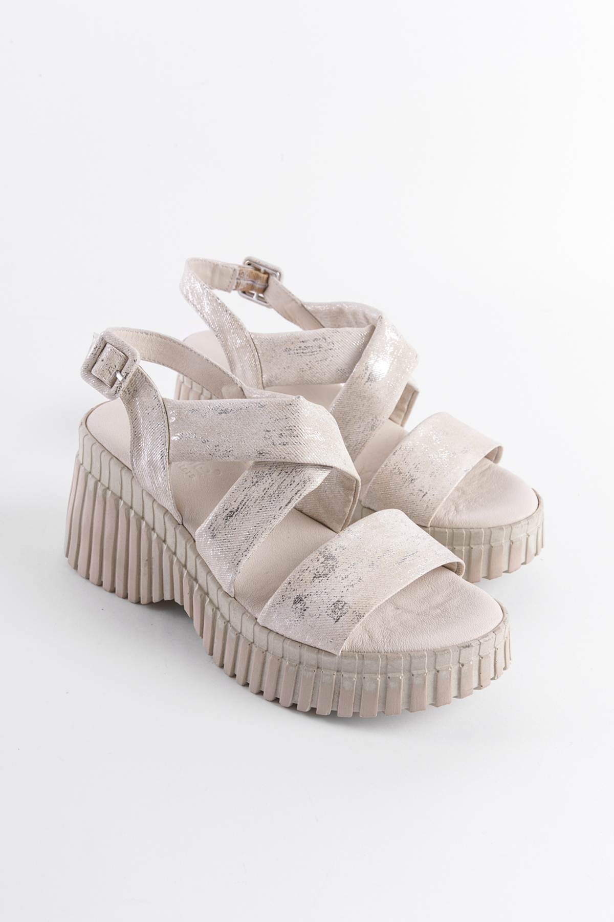 Capone Wedge Heel Comfort Genuine Leather Women Denim Cream Sandals