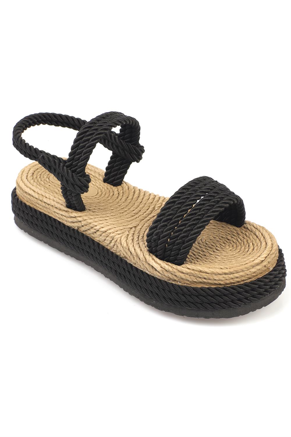 Capone Wedge Heel Corded Women Black Slippers