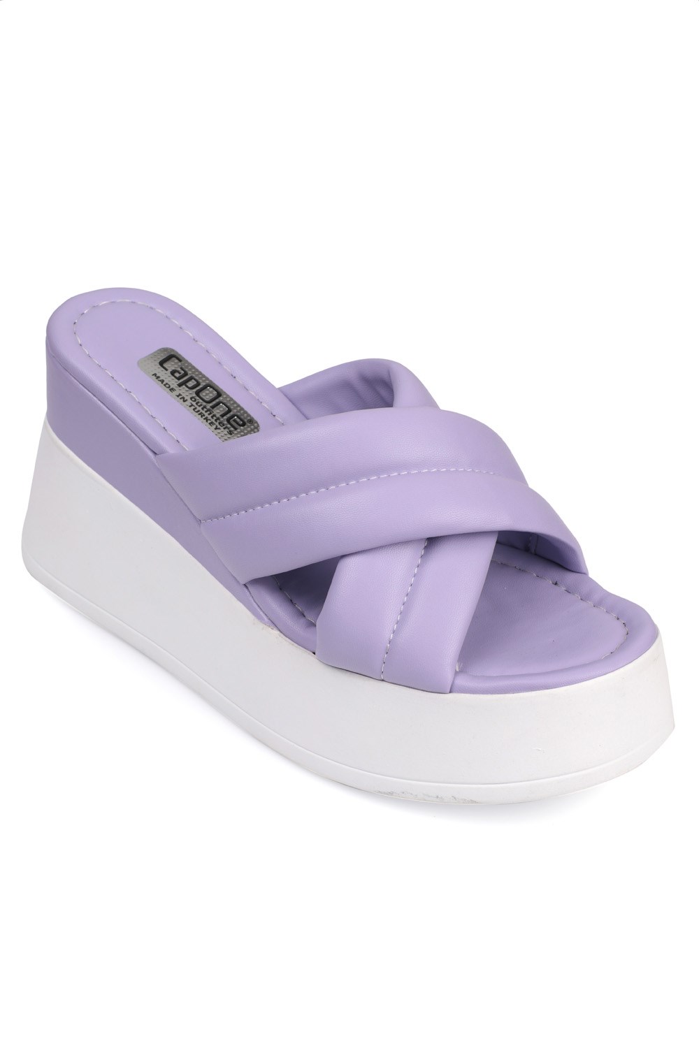 Capone Wedge Heel Cross Band Band Women Lilac Sandals
