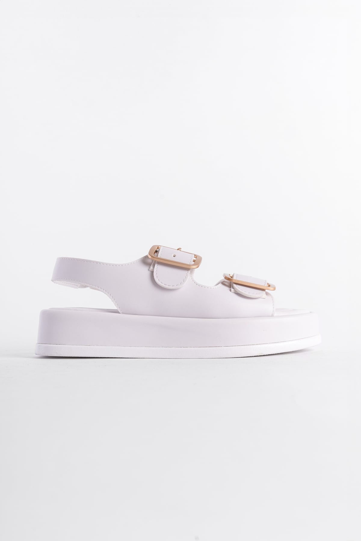 Capone Wedge Heeled Double Strap Buckle Women White Sandals