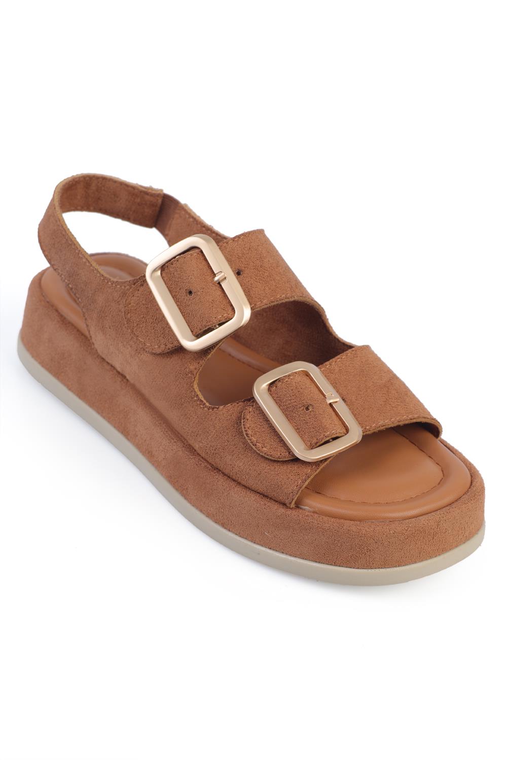Capone Wedge Heeled Double Strap Buckle Women Tan Sandals