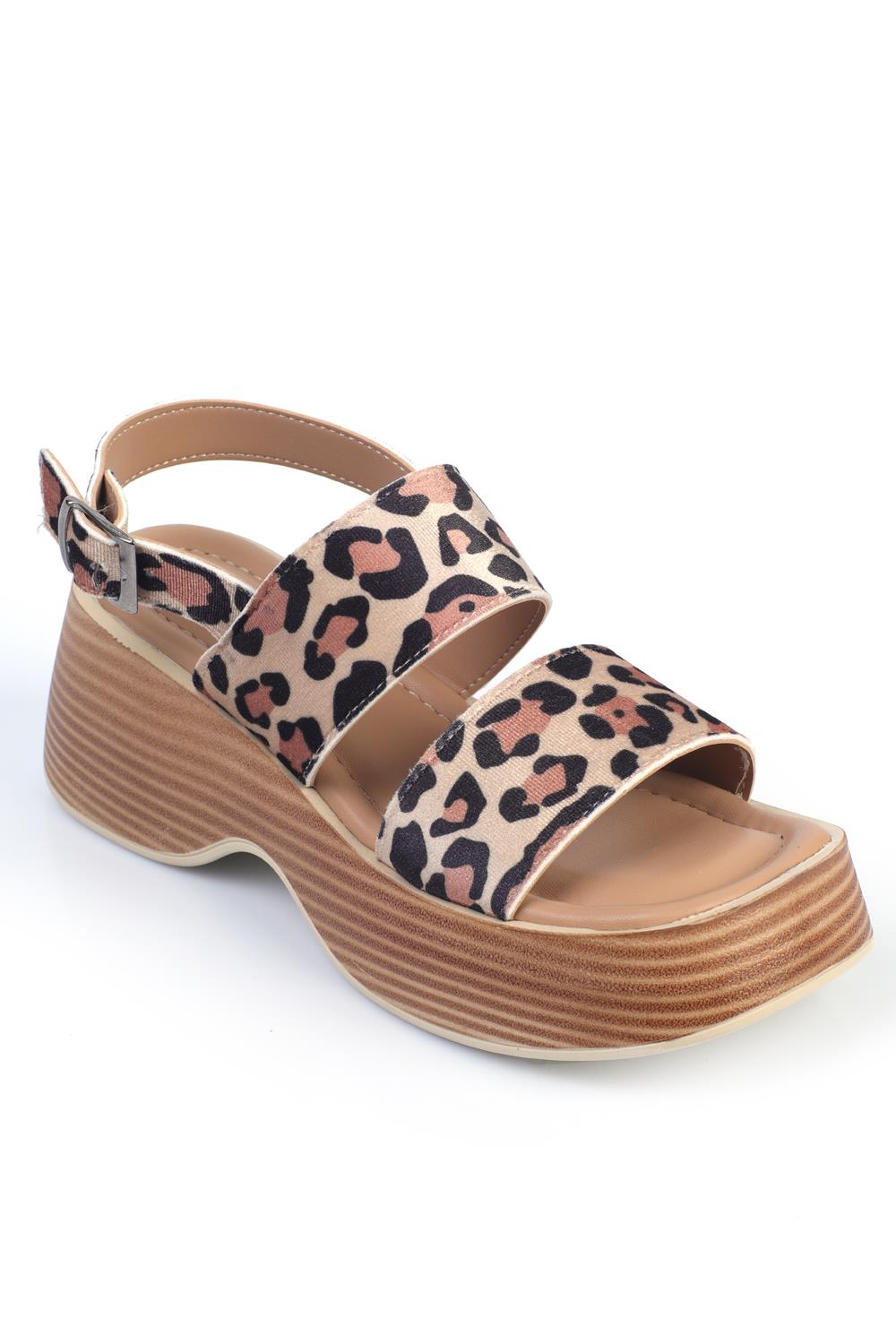 Capone Wedge Heeled Double Strap Women Leopard Furry Sandals