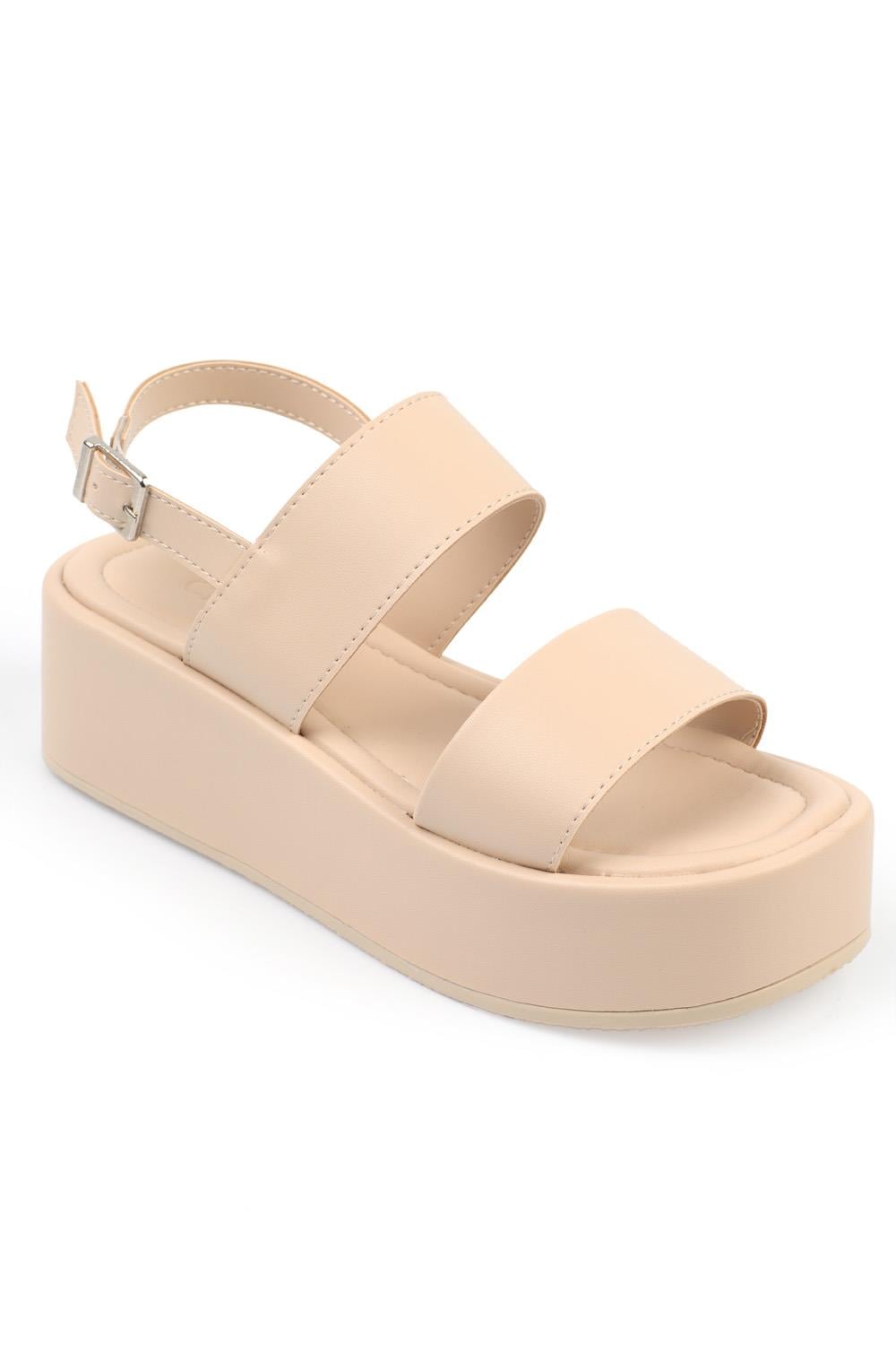 Capone Wide Double Band Wedge Heel Woman Flatform Sandals