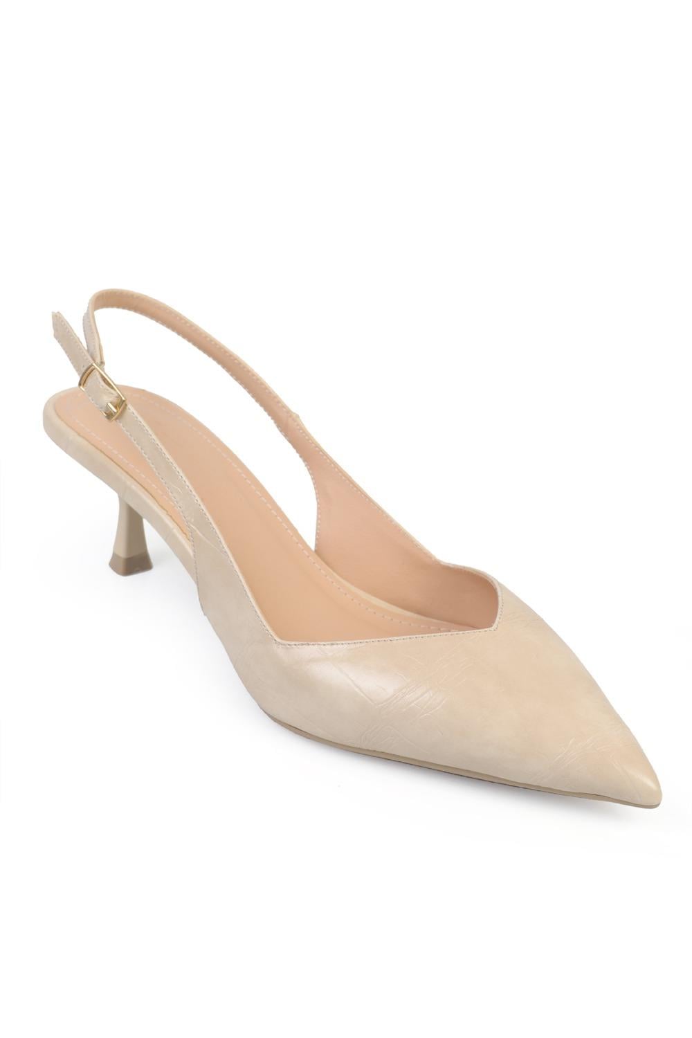 Capone Yoko  Croc Effect Pointed Toe Slingback Mid Heel Women Beige Shoe