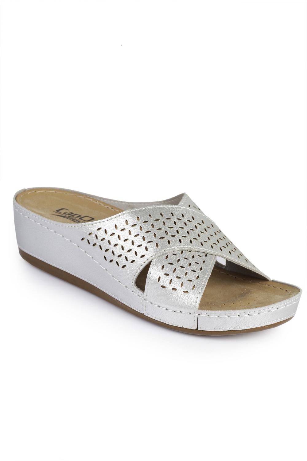 Capone Z0530 Women Silver Cross Band Slide Comfort Anatomical Sandals