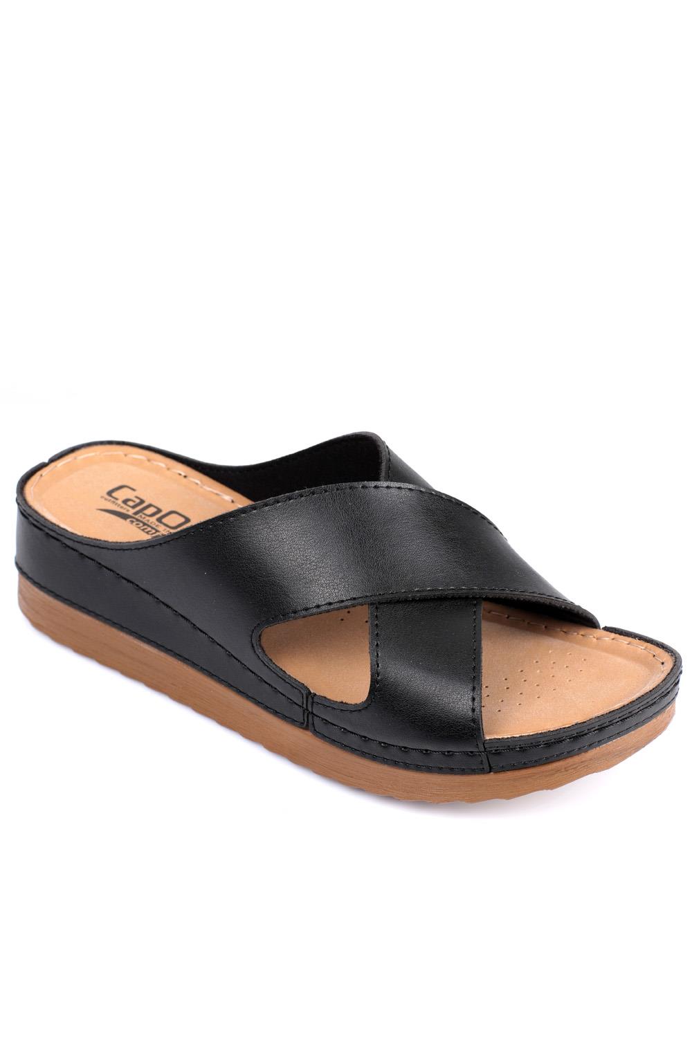 Capone Z0632 Women Black Slide Comfort Anatomical Cross Band Sandals