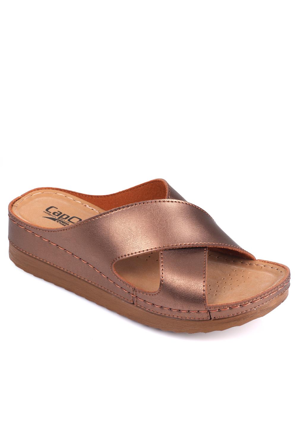 Capone Z0632 Women Copper Slide Comfort Anatomical Cross Band Sandals