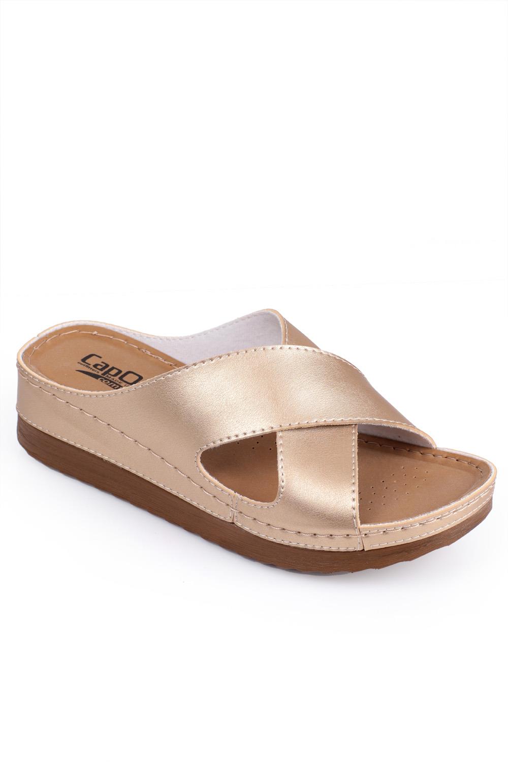 Capone Z0632 Women Gold Slide Comfort Anatomical Cross Band Sandals