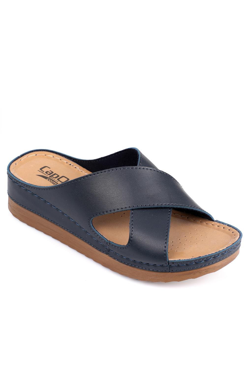 Capone Z0632 Women Navy Slide Comfort Anatomical Cross Band Sandals