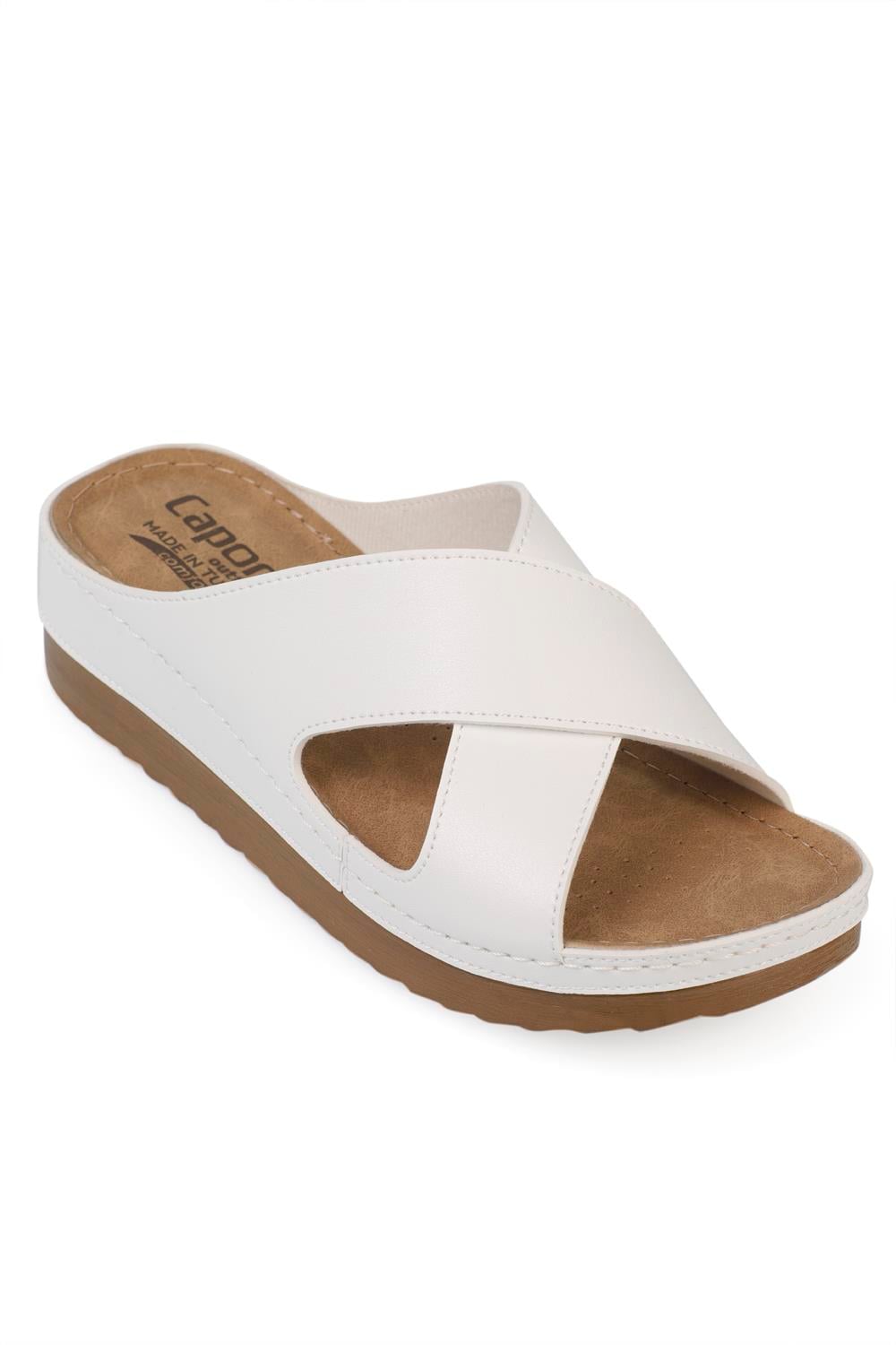Capone Z0632 Women White Slide Comfort Anatomical Cross Band Sandals