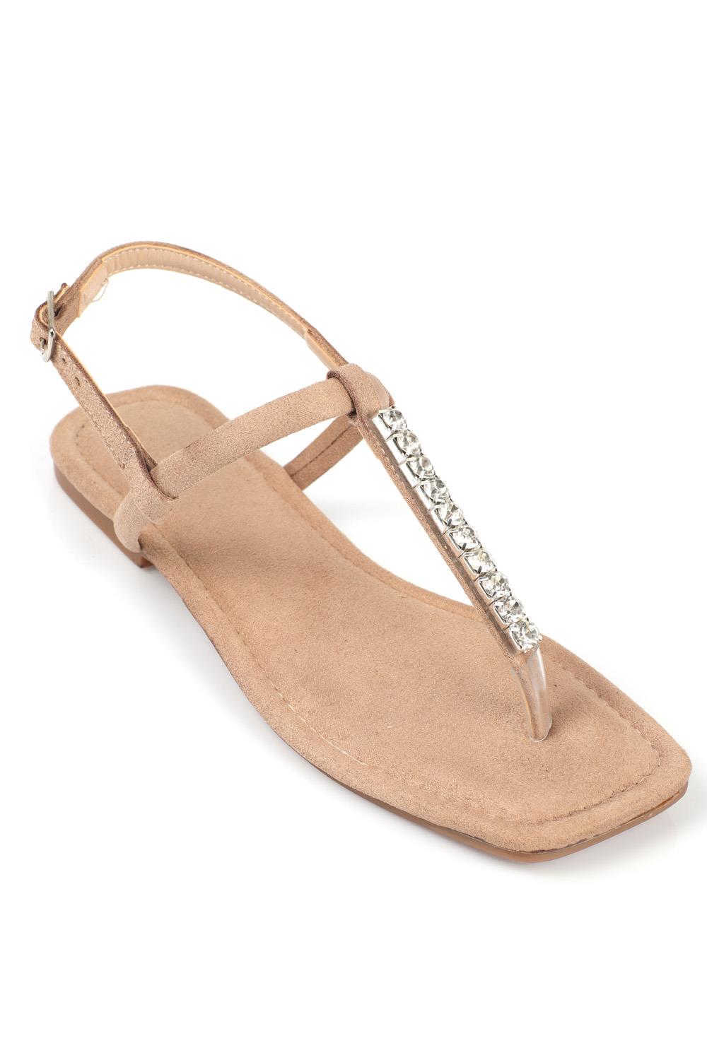 CaponeThong Crystal Embellished Quilted  Ankle Strap Band Flat Heel Woman Sandals