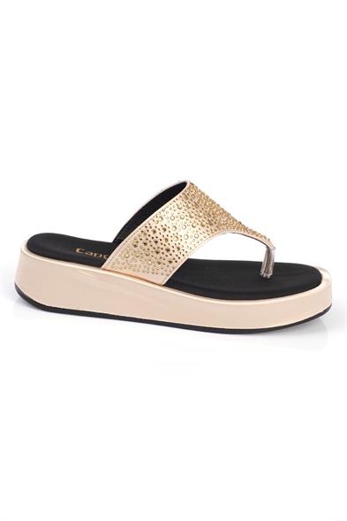 Capone Thong Crystal Embellished Wedge Heel Satin Woman Sandals