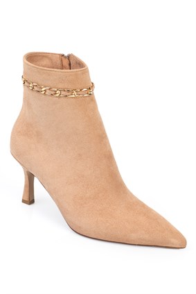 Capone Ankle Height Chain Detail Pointed Toe Side Zipper Woman Booties