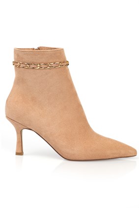 Capone Ankle Height Chain Detail Pointed Toe Side Zipper Woman Booties
